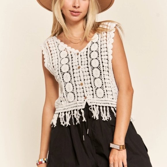 Madelyn Tops Miranda Fringe Hem Crochet Vest Cardigan Poshmark
